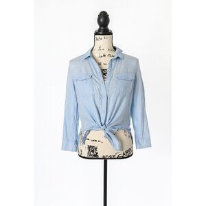 Jennyfer Blue Tie Front Button Down Shirt Women’s Size Small